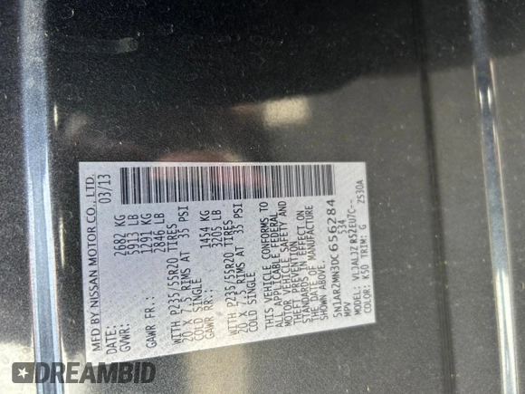2013 Nissan Pathfinder S with VIN 5N1AR2MN3DC656284, listed as a Copart auction lot 51540725 with 133,563 mi miles and Clean title. Bid and sale history available at DreamBid. Image 10.