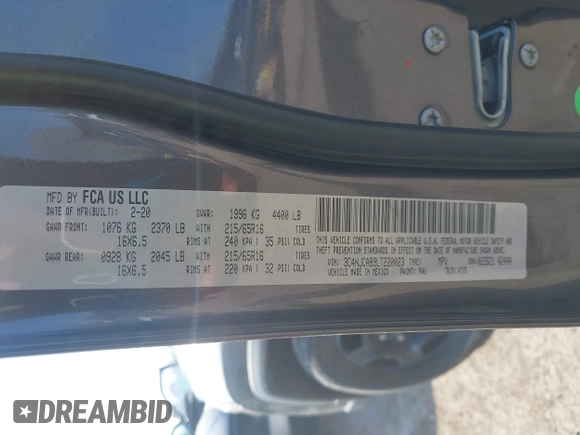 2020 Jeep Compass Sport z VIN 3C4NJCAB9LT220023, wystawiony jako IAAI lot #41999428 z przebiegiem 83 374 mil mil oraz . Historia ofert i sprzedaży dostępna na DreamBid. Obrazek 9.