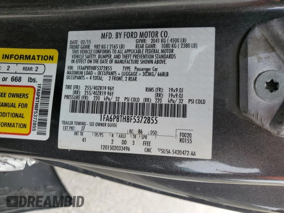 2015 Ford Mustang EcoBoost with VIN 1FA6P8TH8F5372855, listed as a Copart auction lot 72701714 with 94,531 mi miles and Non Repairable. Bid and sale history available at carsss.com. Image 14.