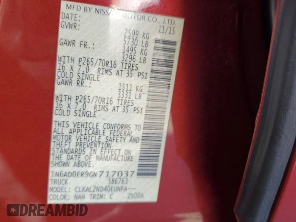 2016 Nissan Frontier S z VIN 1N6AD0ER9GN717037, wystawiony jako Copart lot #61231375 z przebiegiem 80 318 mil mil oraz Szkoda całkowita • Salvage title. Historia ofert i sprzedaży dostępna na DreamBid. Obrazek 12.