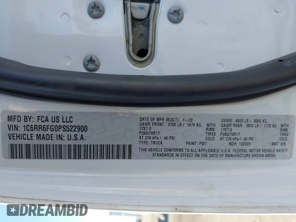 2023 Ram 1500 Tradesman z VIN 1C6RR6FG0PS522900, wystawiony jako IAAI lot #41573571 z przebiegiem 45 128 mil mil oraz . Historia ofert i sprzedaży dostępna na DreamBid. Obrazek 9.