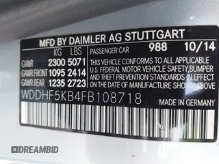 2015 Mercedes-Benz E 350 Sport with VIN WDDHF5KB4FB108718, listed as a IAAI auction lot 42014333 with 97,144 mi miles and . Bid and sale history available at DreamBid. Image 9.