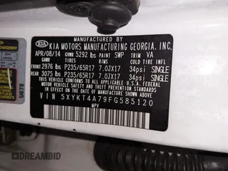2015 Kia Sorento LX with VIN 5XYKT4A79FG585120, listed as a IAAI auction lot 41533779 with 127,337 mi miles. Bid and sale history available at carsss.com. Image 9.