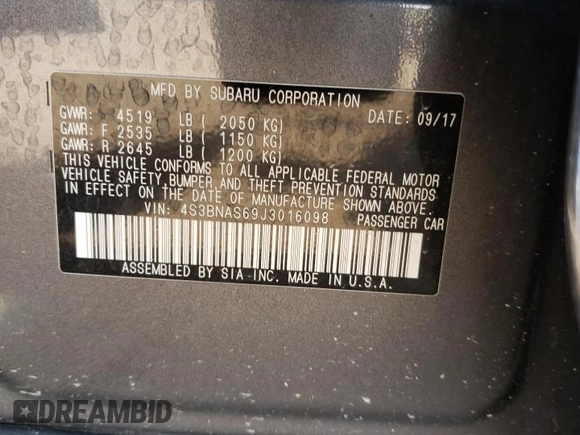 2018 Subaru Legacy Sport with VIN 4S3BNAS69J3016098, listed as a Copart auction lot 48066893 with 0 mi miles. Bid and sale history available at carsss.com. Image 12.