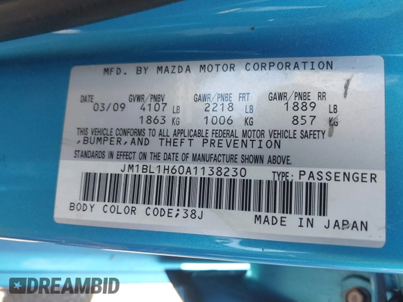 2010 Mazda 3 S Sport with VIN JM1BL1H60A1138230, listed as a IAAI auction lot 42852157 with 150,144 mi miles and . Bid and sale history available at DreamBid. Image 9.