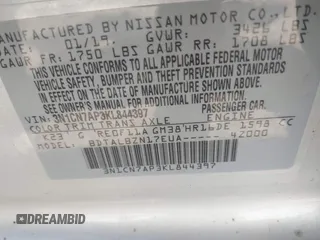 2019 Nissan Versa SV with VIN 3N1CN7AP3KL844397, listed as a IAAI auction lot 41977321 with 94,648 mi miles and . Bid and sale history available at DreamBid. Image 9.