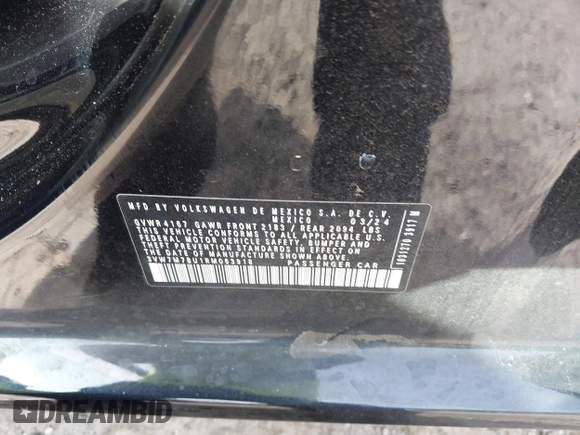 2024 Volkswagen Jetta SE with VIN 3VW7M7BU1RM063918, listed as a IAAI auction lot 42233127 with 12,903 mi miles and . Bid and sale history available at DreamBid. Image 9.