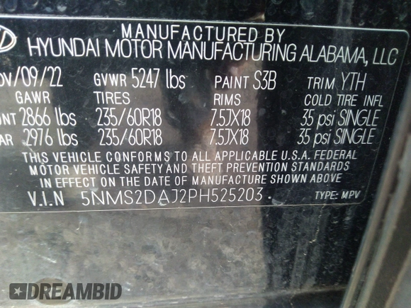 2023 Hyundai Santa Fe SEL z VIN 5NMS2DAJ2PH525203, wystawiony jako IAAI lot #41841187 z przebiegiem 48 047 mil mil oraz . Historia ofert i sprzedaży dostępna na DreamBid. Obrazek 9.