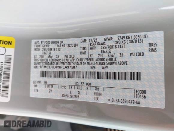 2023 Ford Bronco z VIN 1FMEE5BP9PLA97587, wystawiony jako IAAI lot #42168516 z przebiegiem 29 622 mil mil oraz . Historia ofert i sprzedaży dostępna na DreamBid. Obrazek 9.