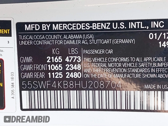 2017 Mercedes-Benz C 300 с VIN 55SWF4KB8HU208704, выставлен на аукционе IAAI как лот 42051688 с пробегом 108 835 миль миль и . История ставок и продаж доступна на DreamBid. Изображение 9.