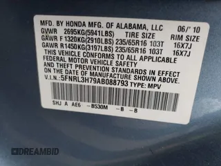 2010 Honda Odyssey EX-L with VIN 5FNRL3H79AB088793, listed as a IAAI auction lot 42008558 with 282,980 mi miles. Bid and sale history available at carsss.com. Image 9.