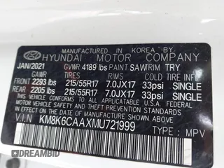 2021 Hyundai Kona SEL Plus with VIN KM8K6CAAXMU721999, listed as a IAAI auction lot 41790048 with 11,580 mi miles. Bid and sale history available at carsss.com. Image 9.
