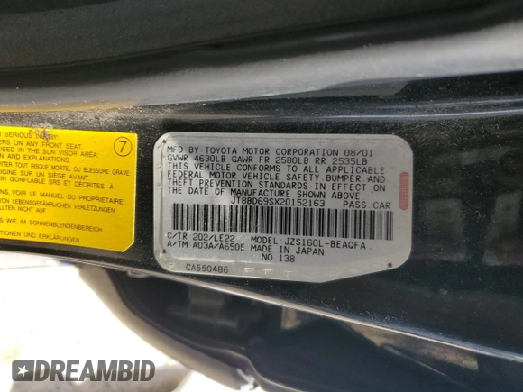 2002 Lexus GS 300 z VIN JT8BD69SX20152163, wystawiony jako Copart lot #53892595 z przebiegiem 261 514 mil mil oraz Szkoda całkowita • Salvage title. Historia ofert i sprzedaży dostępna na DreamBid. Obrazek 12.
