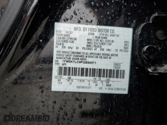 2023 Ford Explorer King Ranch with VIN 1FM5K7LC9PGB90571, listed as a Copart auction lot 47583725 with 34,409 mi miles and Salvage Title. Bid and sale history available at carsss.com. Image 14.