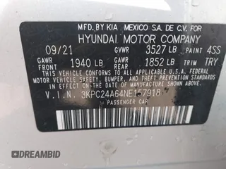 2022 Hyundai Accent SE with VIN 3KPC24A64NE157918, listed as a IAAI auction lot 41444230 with 24,912 mi miles. Bid and sale history available at carsss.com. Image 9.