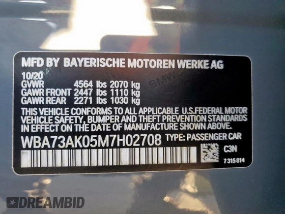 2021 BMW 2 Series 228i xDrive с VIN WBA73AK05M7H02708, выставлен на аукционе Copart как лот 55149875 с пробегом 51 232 миль миль и Списание • Salvage title. История ставок и продаж доступна на DreamBid. Изображение 12.