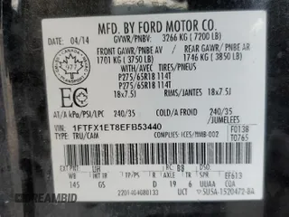 2014 Ford F-150 XL with VIN 1FTFX1ET8EFB53440, listed as a Copart auction lot 49031405 with 156,696 mi miles and Salvage Title. Bid and sale history available at carsss.com. Image 12.