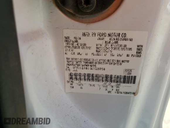 2016 Ford F-250 XLT with VIN 1FT7X2A61GEC25758, listed as a Copart auction lot 54184564 with 204,485 mi miles and Salvage title. Bid and sale history available at DreamBid. Image 13.