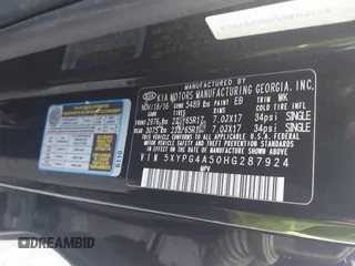 2017 Kia Sorento LX z VIN 5XYPG4A50HG287924, wystawiony jako IAAI lot #41078288 z przebiegiem Nie podano mil oraz . Historia ofert i sprzedaży dostępna na DreamBid. Obrazek 9.