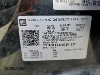 2022 GMC Sierra 1500 Limited Denali with VIN 3GTU9FEL6NG104220, listed as a Copart auction lot 57475034 with 50,121 mi miles and Salvage Title. Bid and sale history available at carsss.com. Image 13.