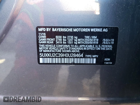 2017 BMW X6 xDrive35i with VIN 5UXKU2C39H0U28464, listed as a Copart auction lot 72980332 with 58,485 mi miles. Bid and sale history available at carsss.com. Image 13.
