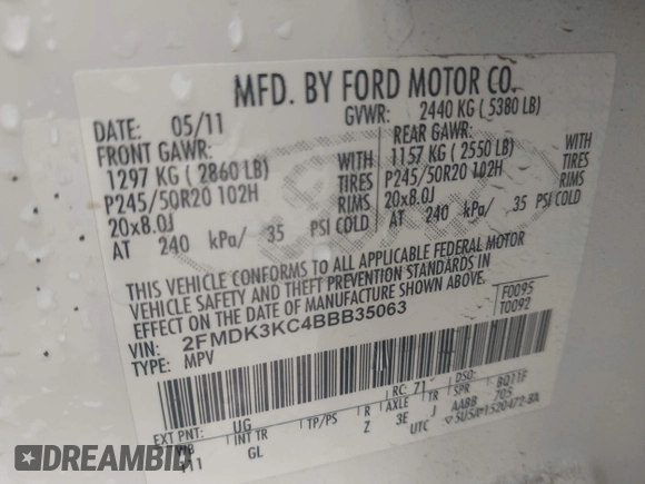 2011 Ford Edge Limited с VIN 2FMDK3KC4BBB35063, выставлен на аукционе IAAI как лот 42471370 с пробегом 130 433 миль миль и . История ставок и продаж доступна на DreamBid. Изображение 9.