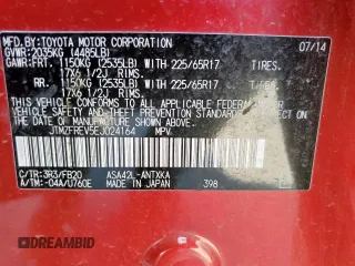 2014 Toyota RAV4 LE z VIN JTMZFREV5EJ024164, wystawiony jako Copart lot #58217845 z przebiegiem 84 958 mil mil oraz Szkoda całkowita • Salvage title. Historia ofert i sprzedaży dostępna na DreamBid. Obrazek 14.
