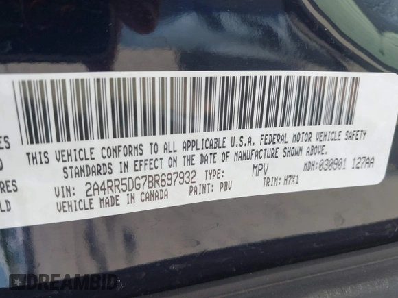 2011 Chrysler Town & Country Touring with VIN 2A4RR5DG7BR697932, listed as a IAAI auction lot 42231254 with 151,866 mi miles and . Bid and sale history available at DreamBid. Image 9.