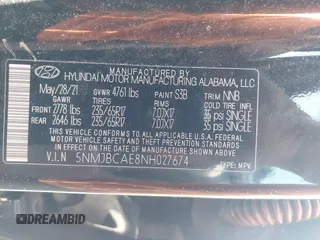 2022 Hyundai Tucson SEL with VIN 5NMJBCAE8NH027674, listed as a IAAI auction lot 42607681 with 78,578 mi miles and . Bid and sale history available at DreamBid. Image 9.