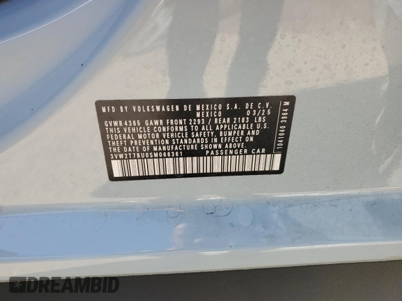 2025 Volkswagen Jetta GLI Autobahn z VIN 3VW2T7BU0SM066361, wystawiony jako Copart lot #54526545 z przebiegiem 1942 mil mil oraz Szkody całkowita. Historia ofert i sprzedaży dostępna na DreamBid. Obrazek 13.