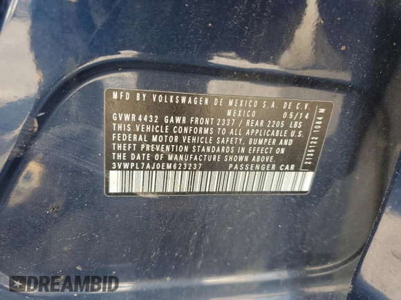 2014 Volkswagen Jetta TDI w/Sunroof & Nav with VIN 3VWPL7AJ0EM623237, listed as a Copart auction lot 59503205 with 131,111 mi miles and Salvage title. Bid and sale history available at DreamBid. Image 13.