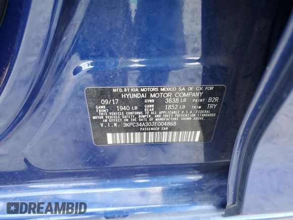 2018 Hyundai Accent Limited with VIN 3KPC34A30JE004868, listed as a Copart auction lot 67387834 with 142,988 mi miles and Salvage Title. Bid and sale history available at carsss.com. Image 12.
