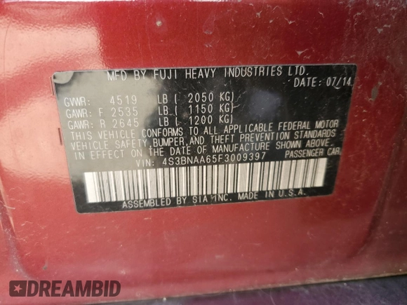 2015 Subaru Legacy 2.5i with VIN 4S3BNAA65F3009397, listed as a Copart auction lot 50464815 with 170,100 mi miles and Salvage Title. Bid and sale history available at DreamBid. Image 12.