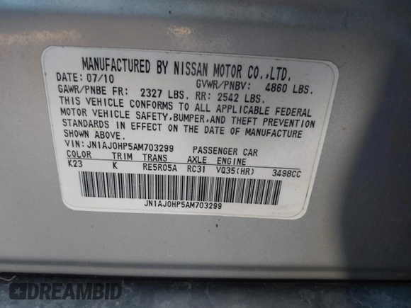 2010 Infiniti EX Journey with VIN JN1AJ0HP5AM703299, listed as a IAAI auction lot 38246527 with Not Provided miles. Bid and sale history available at carsss.com. Image 9.