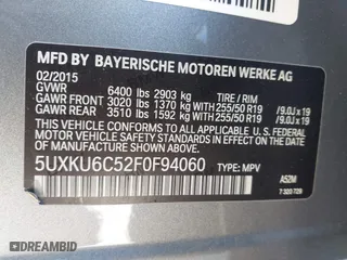 2015 BMW X6 xDrive50i with VIN 5UXKU6C52F0F94060, listed as a IAAI auction lot 41299202 with 67,835 mi miles. Bid and sale history available at carsss.com. Image 9.