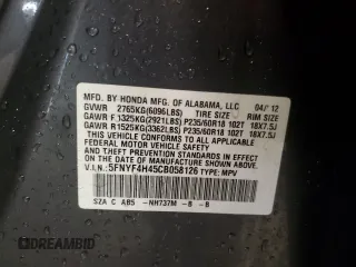 2012 Honda Pilot EX with VIN 5FNYF4H45CB058126, listed as a Copart auction lot 55056955 with 141,445 mi miles and Non Repairable. Bid and sale history available at carsss.com. Image 13.