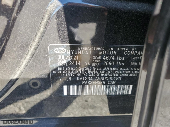 2022 Genesis G70 2.0T with VIN KMTG34TA5NU090183, listed as a Copart auction lot 76463054 with 41,348 mi miles and Salvage Title. Bid and sale history available at carsss.com. Image 14.
