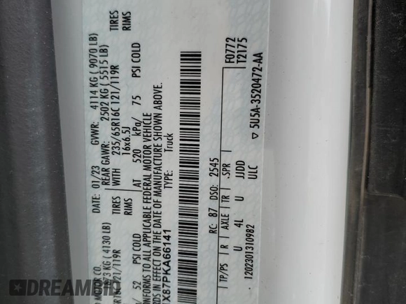 2023 Ford Transit Cargo z VIN 1FTBR1X87PKA66141, wystawiony jako Copart lot #44143135 z przebiegiem 11 856 mil mil oraz Szkoda całkowita • Salvage title. Historia ofert i sprzedaży dostępna na DreamBid. Obrazek 12.