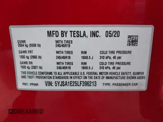 2020 Tesla Model S Long Range with VIN 5YJSA1E25LF396213, listed as a IAAI auction lot 42383231 with 73,125 mi miles and . Bid and sale history available at DreamBid. Image 9.