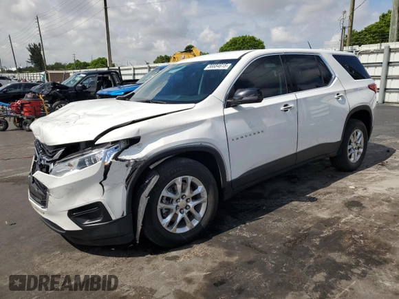 2021 Chevrolet Traverse LS with VIN 1GNERFKW8MJ138733, listed as a Copart auction lot 56684615 with 96,628 mi miles and Salvage title. Bid and sale history available at DreamBid. Image 1.