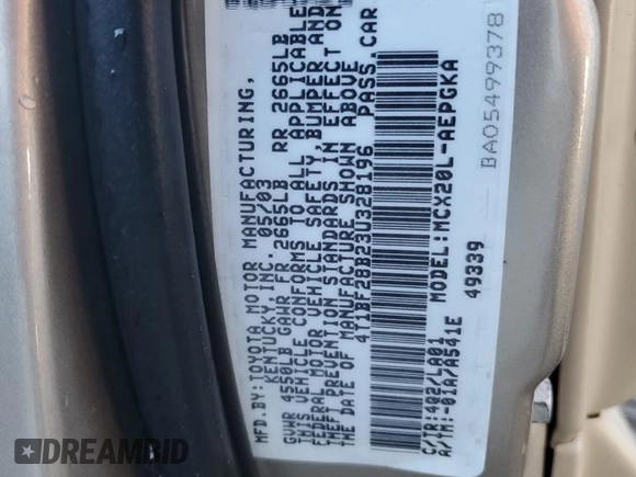 2003 Toyota Avalon XL with VIN 4T1BF28B23U328196, listed as a Copart auction lot 53072425 with 157,700 mi miles and Salvage Title. Bid and sale history available at carsss.com. Image 12.
