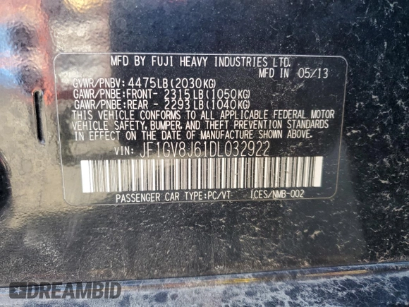 2013 Subaru Impreza Sedan WRX WRX STI with VIN JF1GV8J61DL032922, listed as a Copart auction lot 86687334 with 112,911 mi miles and Salvage Title. Bid and sale history available at carsss.com. Image 12.