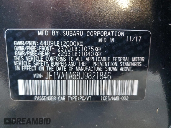 2018 Subaru WRX with VIN JF1VA1A68J9821846, listed as a Copart auction lot 71075343 with 77,636 mi miles. Bid and sale history available at carsss.com. Image 12.