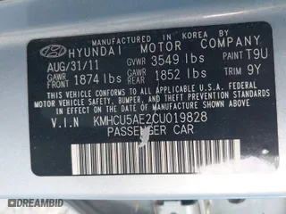 2012 Hyundai Accent SE with VIN KMHCU5AE2CU019828, listed as a IAAI auction lot 41904860 with 151,171 mi miles. Bid and sale history available at carsss.com. Image 9.