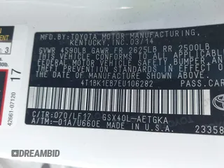 2014 Toyota Avalon Limited with VIN 4T1BK1EB7EU106282, listed as a IAAI auction lot 41608942 with Not Provided miles. Bid and sale history available at carsss.com. Image 9.
