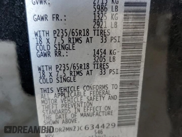 2018 Nissan Pathfinder SL with VIN 5N1DR2MN2JC634429, listed as a Copart auction lot 54954985 with 125,193 mi miles and Salvage title. Bid and sale history available at DreamBid. Image 13.