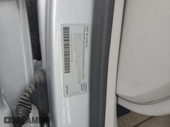 2004 Audi A4 1.8T с VIN WAUAC48H44K004296, выставлен на аукционе Copart как лот 55040035 с пробегом 79 497 миль миль и Списание • Salvage title. История ставок и продаж доступна на DreamBid. Изображение 12.