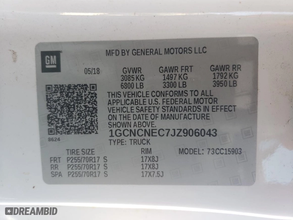 2018 Chevrolet Silverado 1500 Work Truck with VIN 1GCNCNEC7JZ906043, listed as a Copart auction lot 65435434 with 95,484 mi miles and Salvage Title. Bid and sale history available at carsss.com. Image 12.