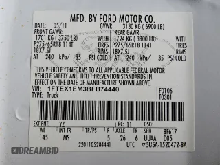 2011 Ford F-150 XL with VIN 1FTEX1EM3BFB74440, listed as a Copart auction lot 50546755 with 110,992 mi miles and Clean Title. Bid and sale history available at carsss.com. Image 12.