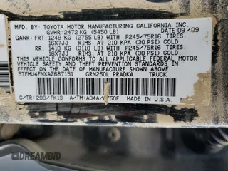 2010 Toyota Tacoma with VIN 5TEMU4FNXAZ687151, listed as a Copart auction lot 52952025 with Not provided miles and Salvage title. Bid and sale history available at DreamBid. Image 12.